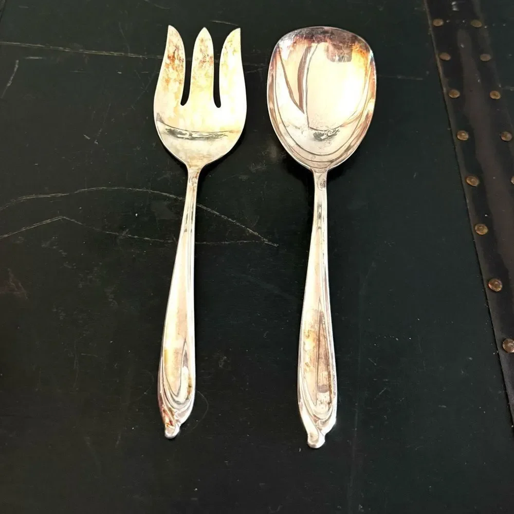 Deep Silver International Silver Happy Anniversary 1960 Serving Spoon And Fork